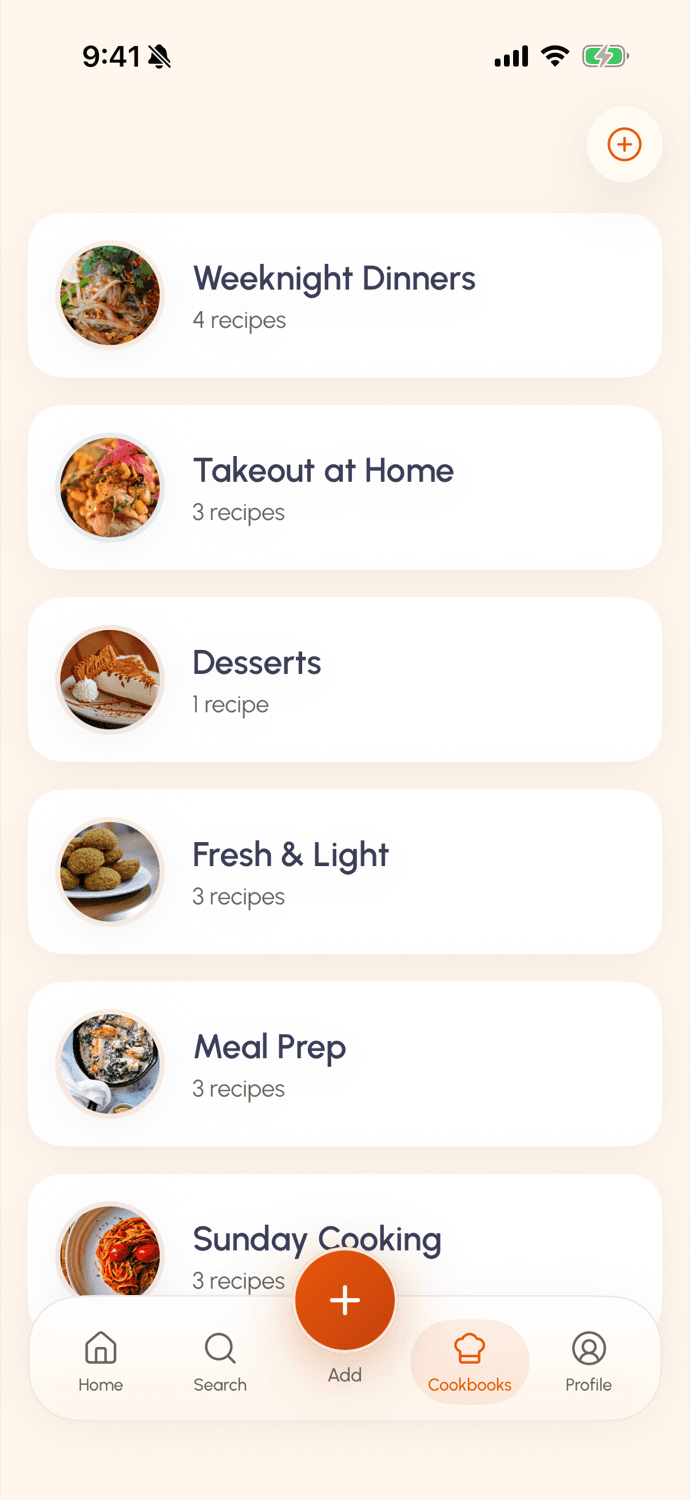 Savory cookbooks screen on iPhone